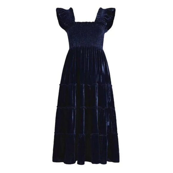 💕HILL HOUSE💕 ~ Ellie Nap Dress ~ Navy Blue Velvet Large NWT - Picture 6 of 15